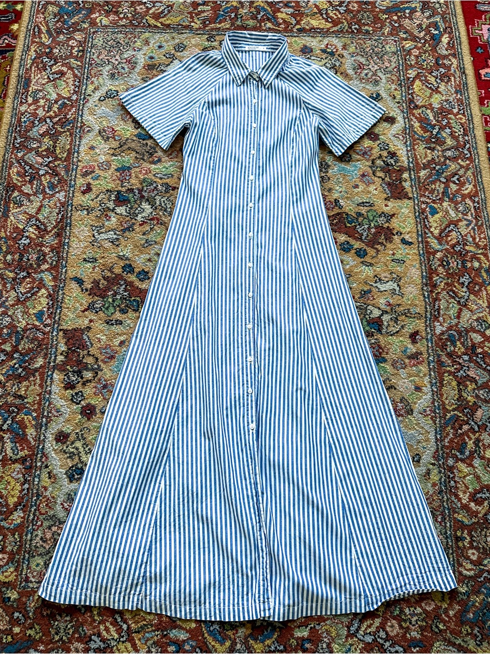 Stateside Blue & White Stripe Maxi Shirt Dress | Nantucket Style | Size Small - Picture 4 of 8